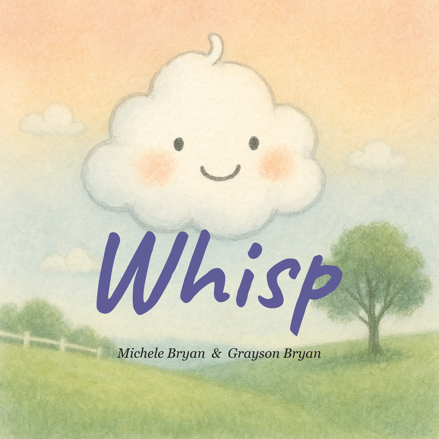 Whisp — book one cover, a smiling cloud over rolling hills
